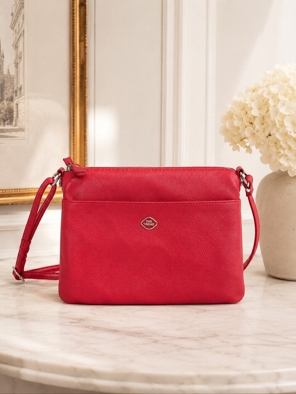 The Trend Red Leather Crossbody Purse Wallet Organizer Bag Made in Italy